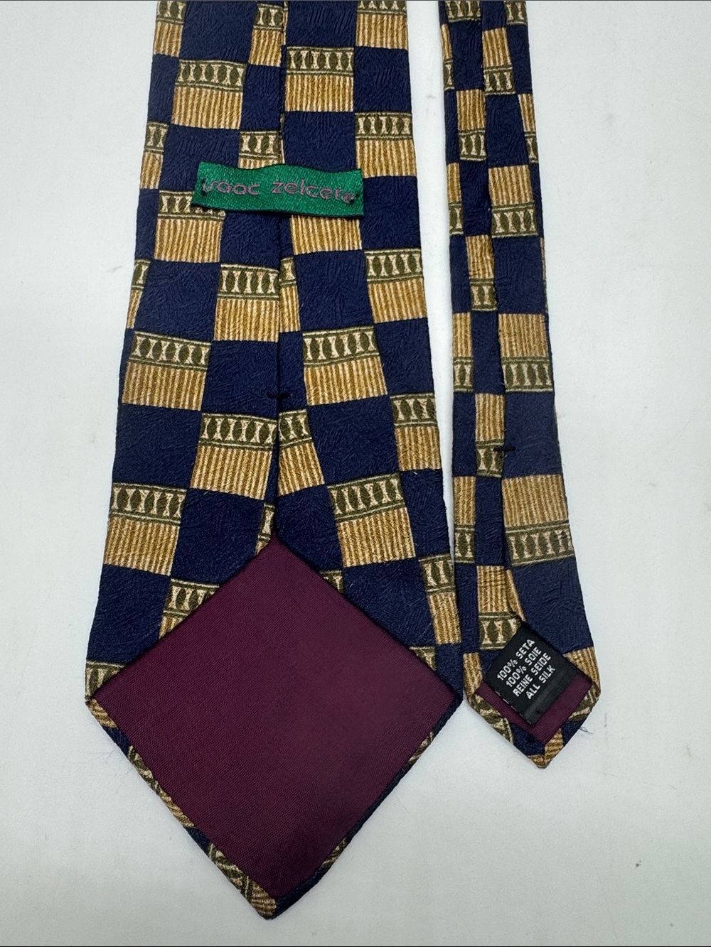 Zelcer Vintage Silk Tie Blue Gold Abstract Architectural Print #0140